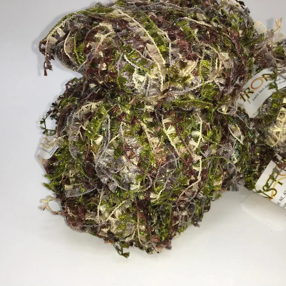 Ironstone Yarn Hot Stuff Yarn Moss *Lot of 5* Eyelash Acrylic Blend Green/Brown